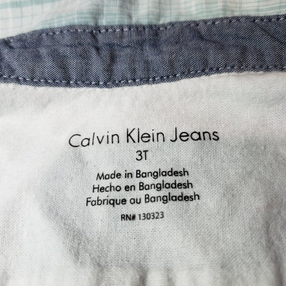 Calvin Klein Button Up Collared Shirt Blue Stripe Long Sleeve 3T 100% Cotton - Picture 9 of 9